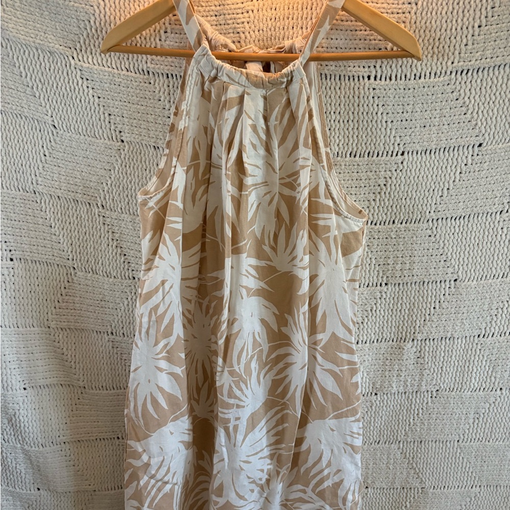 GAP Beige and White Tropical Halter Maxi Dress